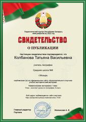 Свидетельство о публикации. План-конспект урока.